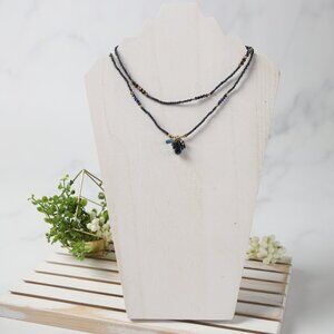 Beautiful Long Blue Beaded Necklace/Wrap Bracelet